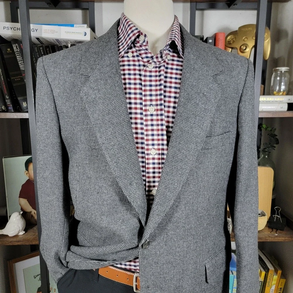 VTG Town Craft Men's Tweed Sport Coat Blazer Two Button Gray‎ Wool Size 44R